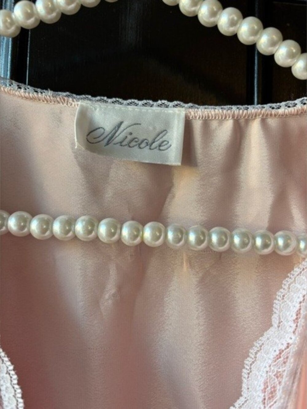 VTG Nicole Peach Pink Satin Lace Teddy Bodysuit Robe Set Size S/M - Picture 7 of 15